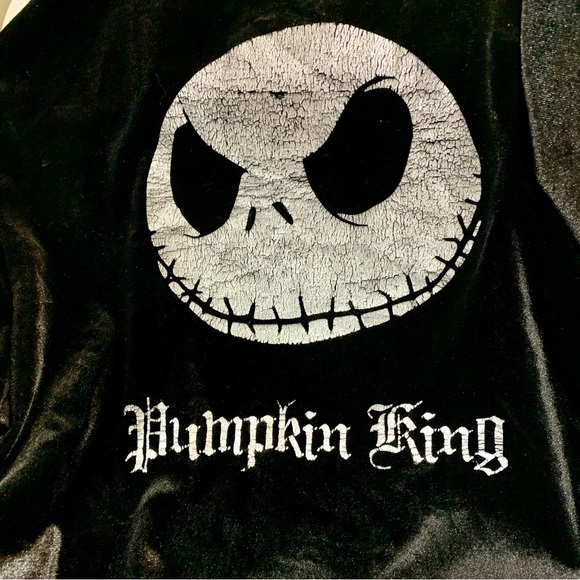 Jack Skellington Black Velour Zip Up Jacket - Picture 2 of 7